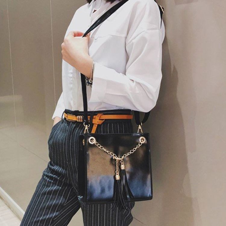 Pu Tofs Plain Square Crossbody Bag