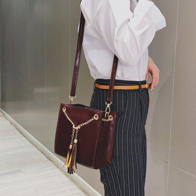 Pu Tofs Plain Square Crossbody Bag