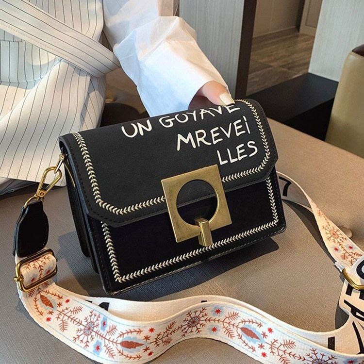 Pu Tråd Letter Chic Rektangel Crossbody Väskor
