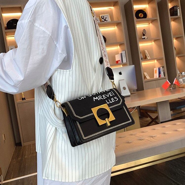 Pu Tråd Letter Chic Rektangel Crossbody Väskor