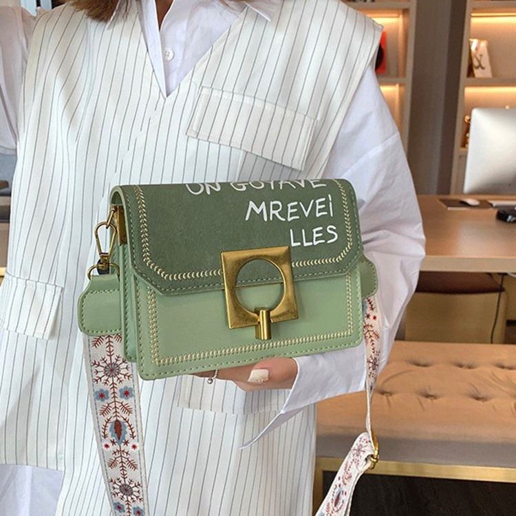 Pu Tråd Letter Chic Rektangel Crossbody Väskor