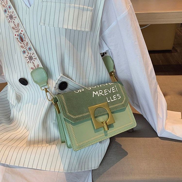 Pu Tråd Letter Chic Rektangel Crossbody Väskor