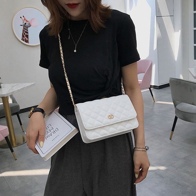 Pu Tråd Plädad Rektangel Crossbody Påsar