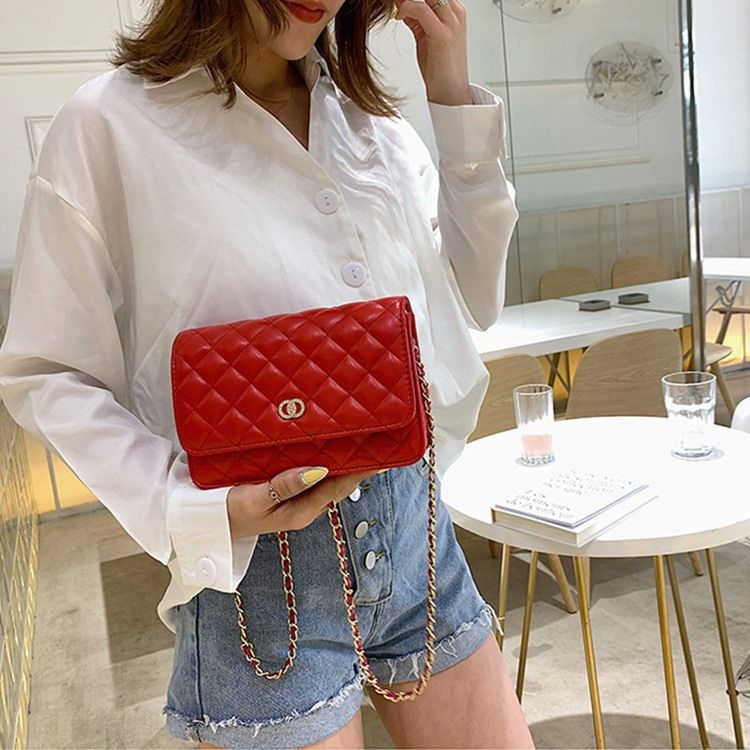 Pu Tråd Plädad Rektangel Crossbody Påsar