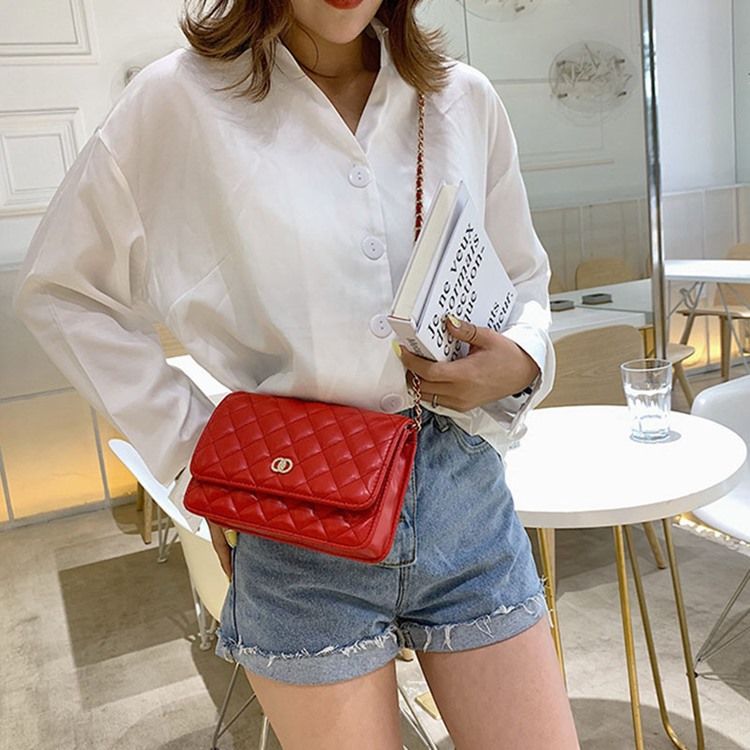 Pu Tråd Plädad Rektangel Crossbody Påsar