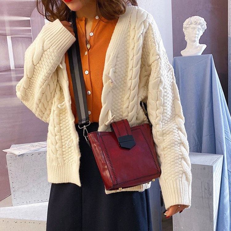 Pu Vanlig Tråd Rektangel Crossbody-Väskor För Kvinnor