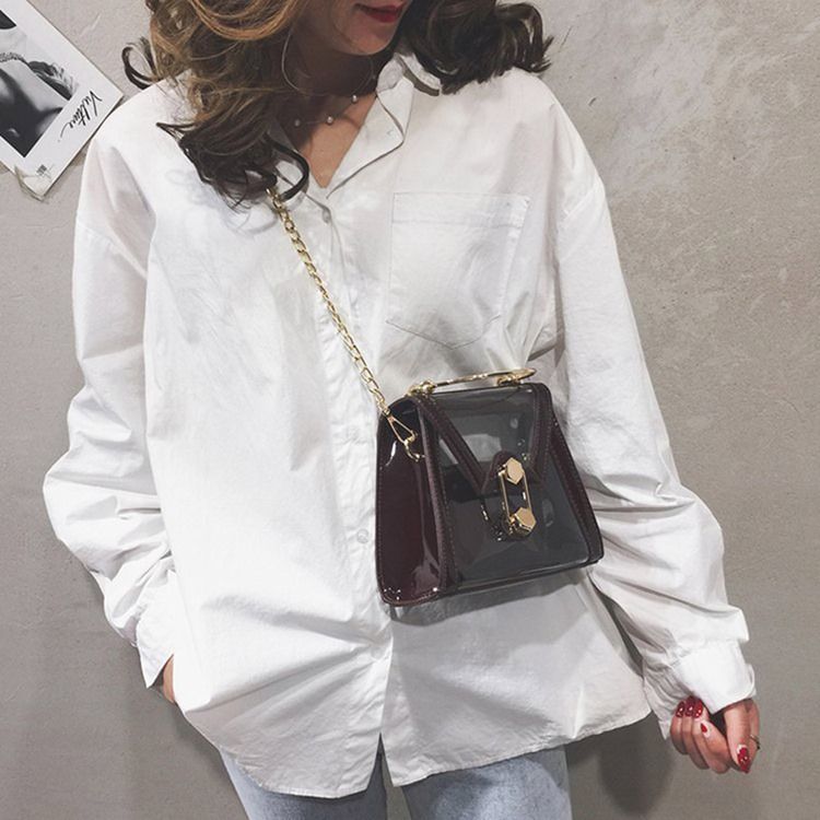 Pvc Kedja Plain Flap Crossbody-Väskor