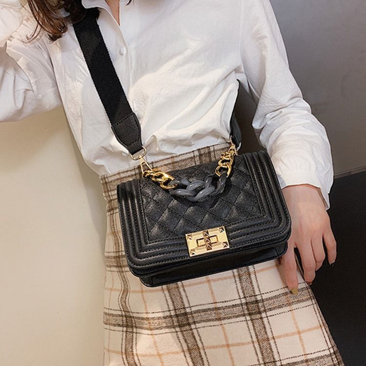 Rutiga Pu-Trådiga Fyrkantiga Crossbody-Väskor