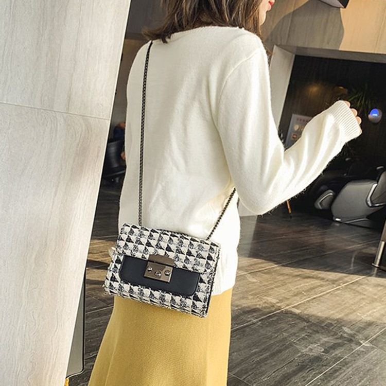 Rutigt Lås Pu Rektangulära Crossbody-Väskor