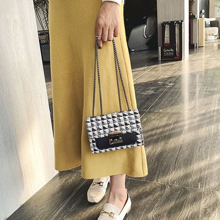 Rutigt Lås Pu Rektangulära Crossbody-Väskor