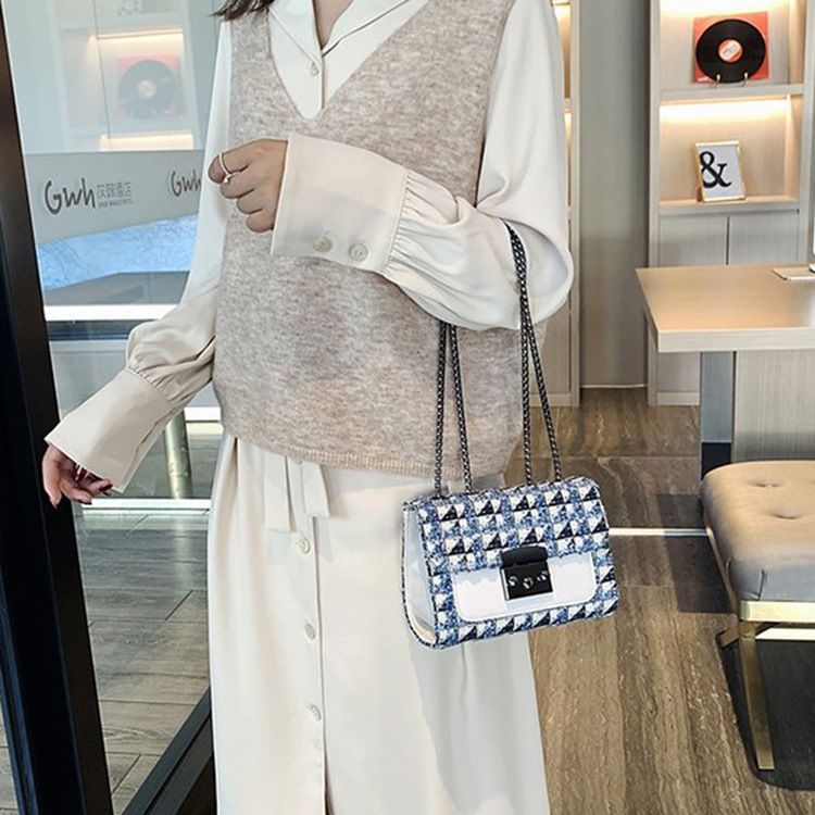 Rutigt Lås Pu Rektangulära Crossbody-Väskor