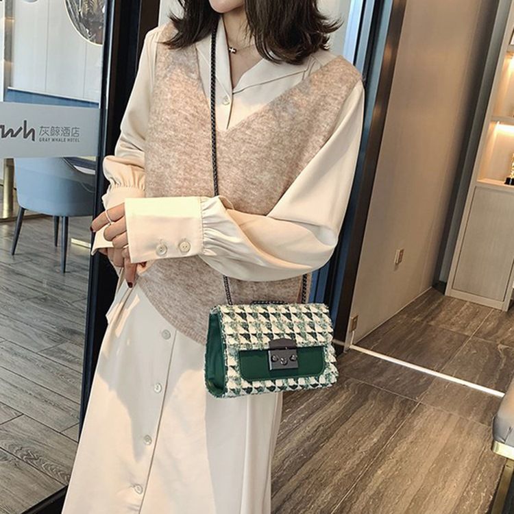 Rutigt Lås Pu Rektangulära Crossbody-Väskor