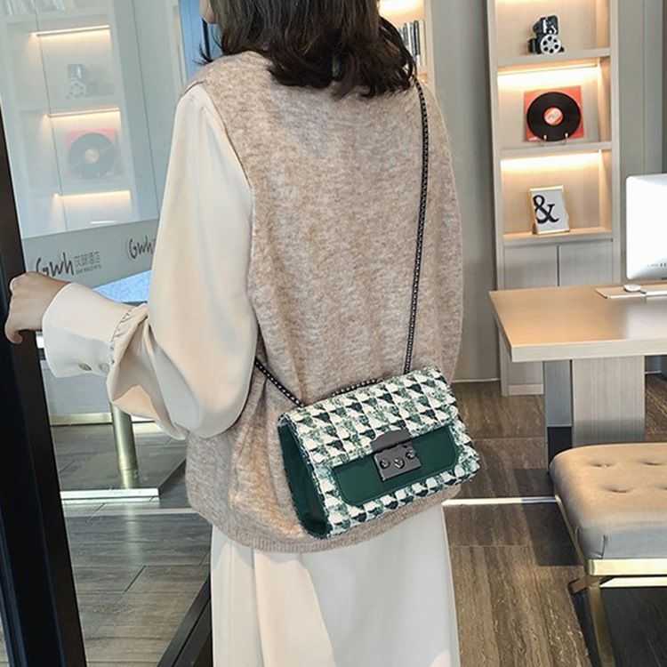 Rutigt Lås Pu Rektangulära Crossbody-Väskor