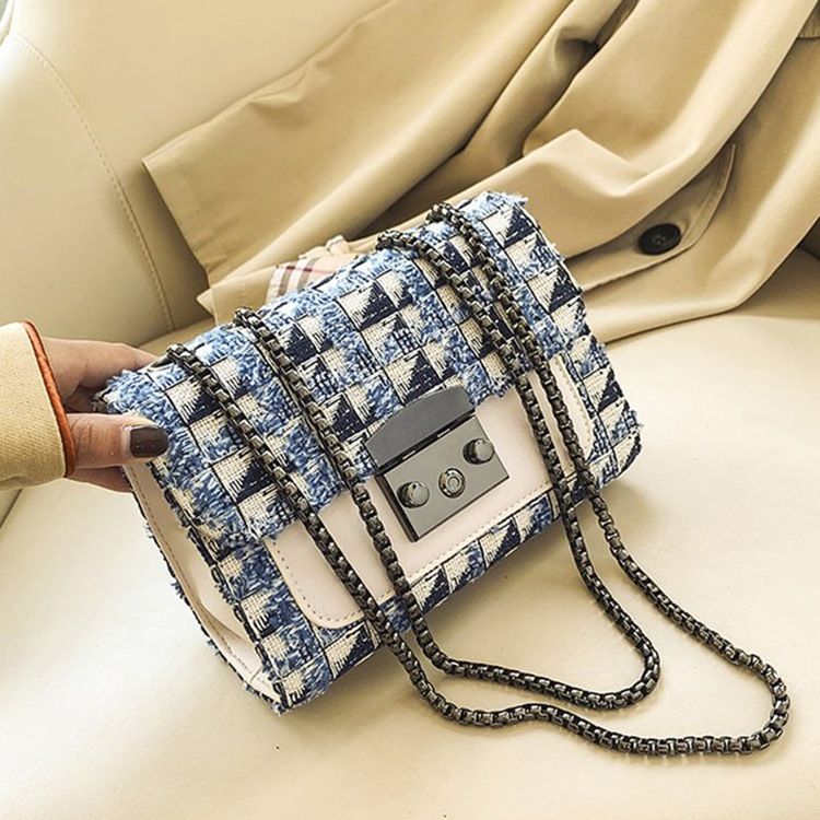 Rutigt Lås Pu Rektangulära Crossbody-Väskor
