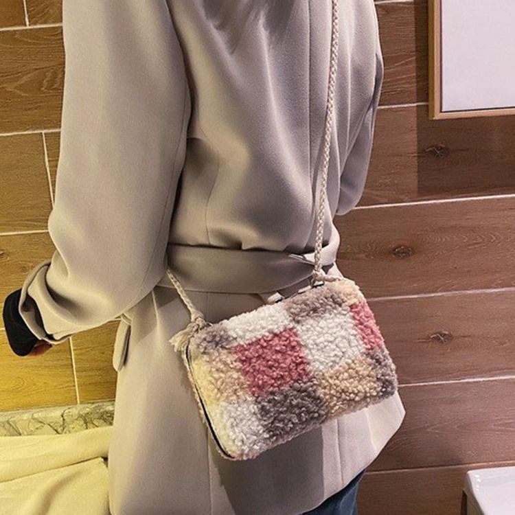 Ullblandningar Pläd Patchwork Flap Crossbody-Väskor