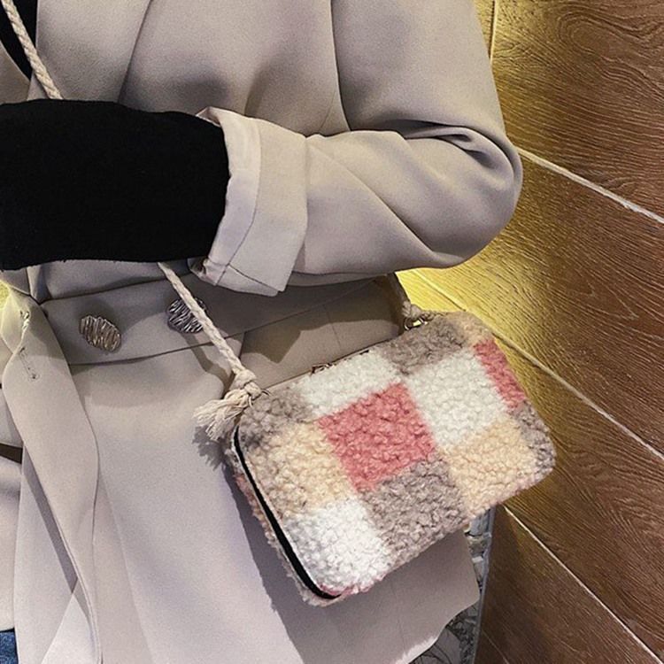 Ullblandningar Pläd Patchwork Flap Crossbody-Väskor