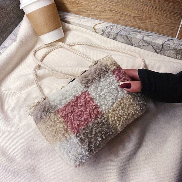 Ullblandningar Pläd Patchwork Flap Crossbody-Väskor