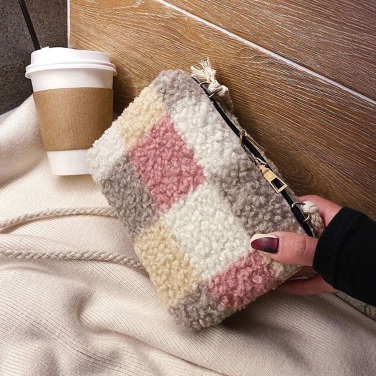 Ullblandningar Pläd Patchwork Flap Crossbody-Väskor