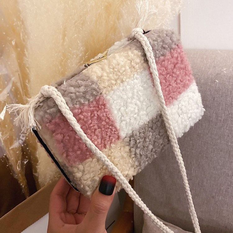 Ullblandningar Pläd Patchwork Flap Crossbody-Väskor