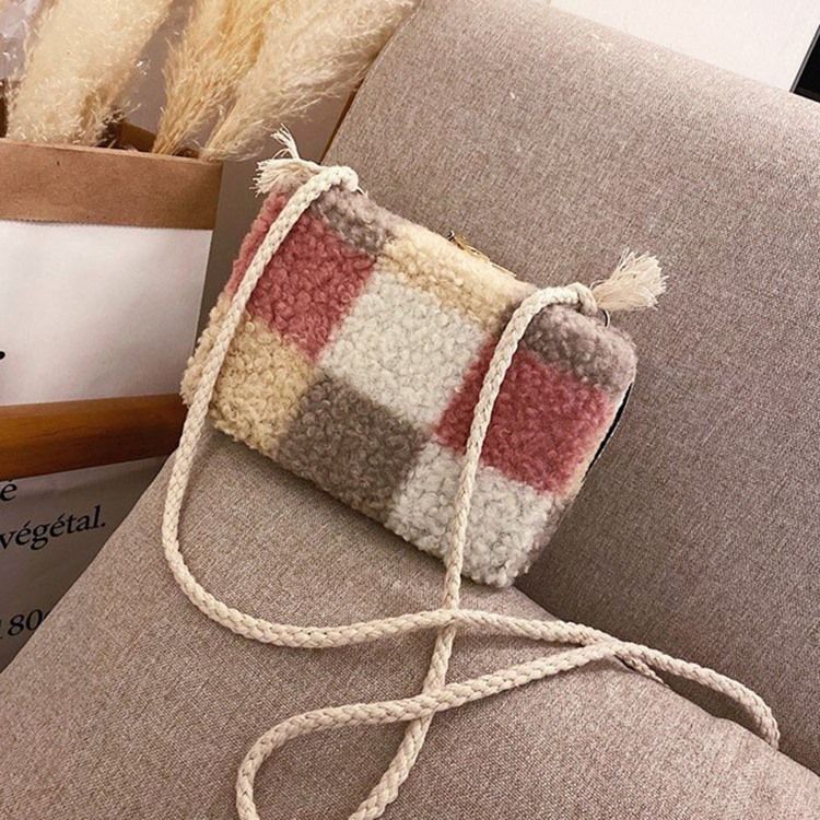 Ullblandningar Pläd Patchwork Flap Crossbody-Väskor