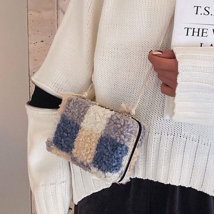 Ullblandningar Pläd Patchwork Flap Crossbody-Väskor