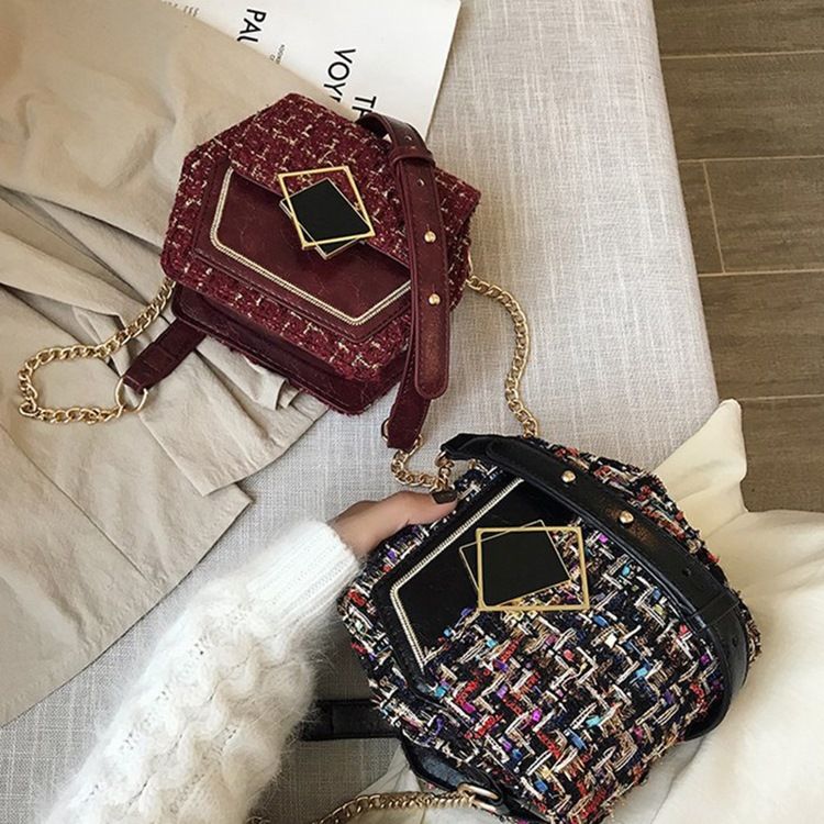 Ullblandningar Rutiga Kedja Crossbody-Väskor
