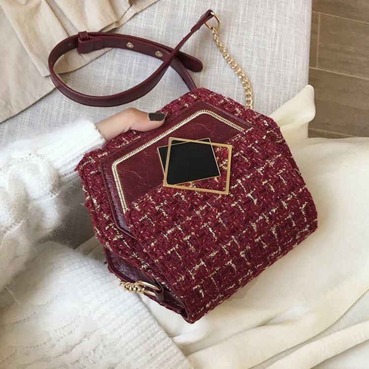 Ullblandningar Rutiga Kedja Crossbody-Väskor