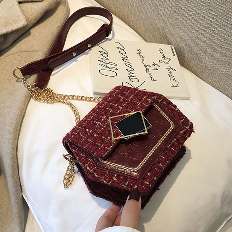 Ullblandningar Rutiga Kedja Crossbody-Väskor