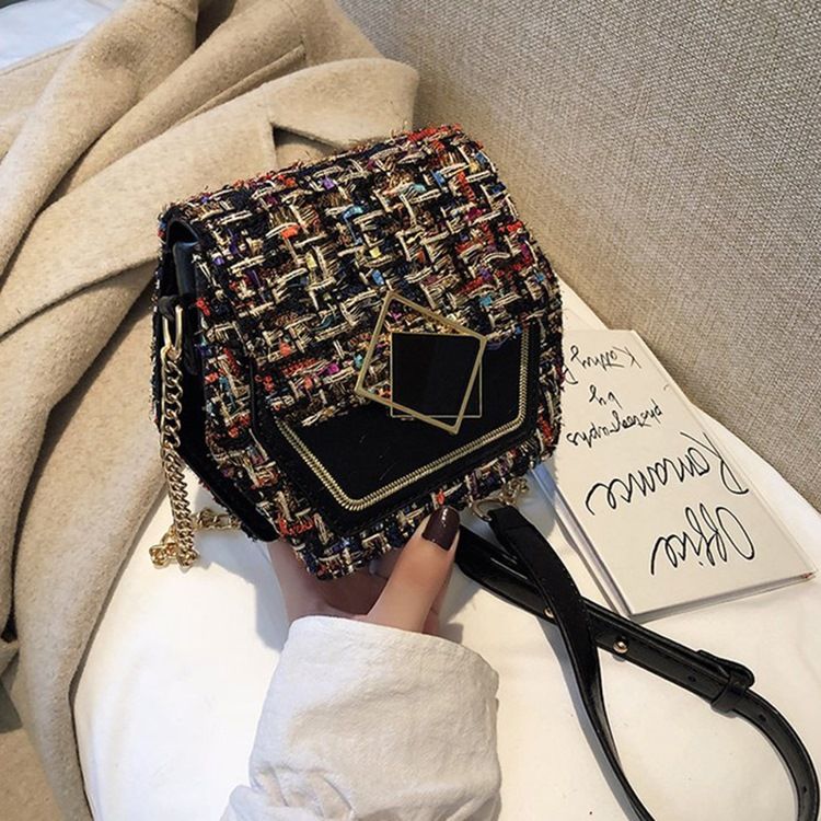Ullblandningar Rutiga Kedja Crossbody-Väskor