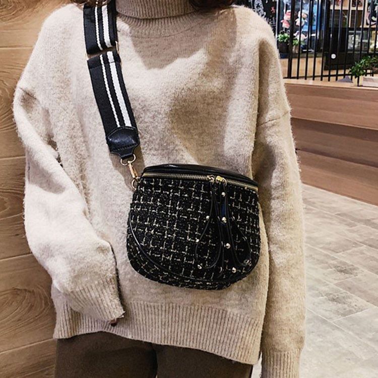 Ullblandningar Rutiga Sadel Crossbody-Väskor