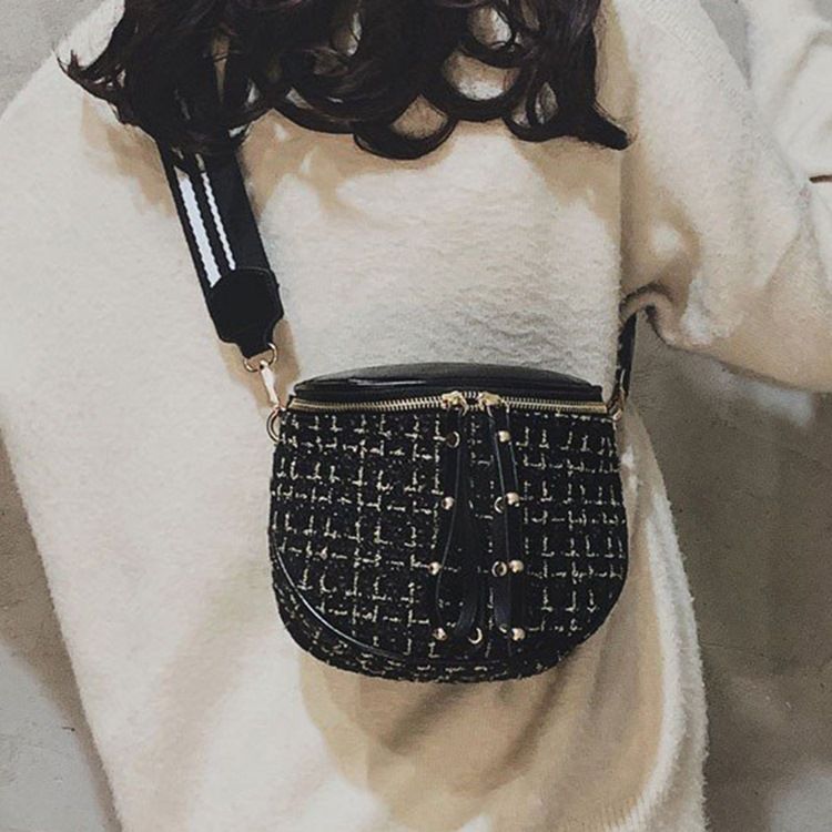 Ullblandningar Rutiga Sadel Crossbody-Väskor