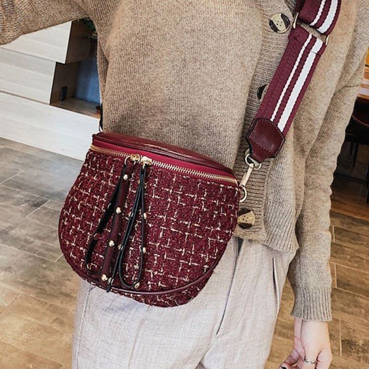 Ullblandningar Rutiga Sadel Crossbody-Väskor