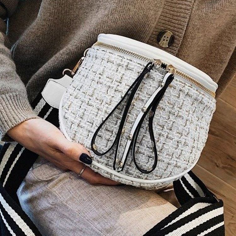 Ullblandningar Rutiga Sadel Crossbody-Väskor