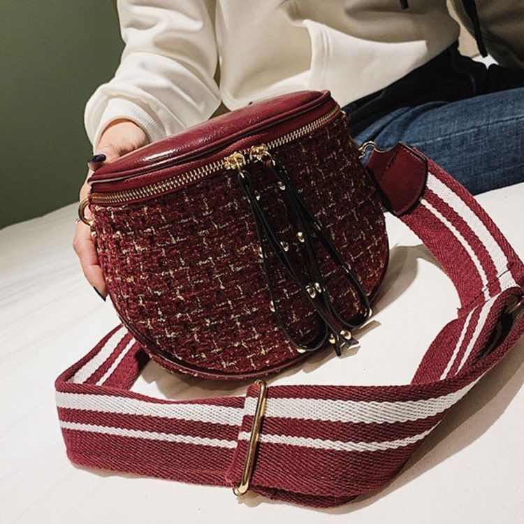 Ullblandningar Rutiga Sadel Crossbody-Väskor