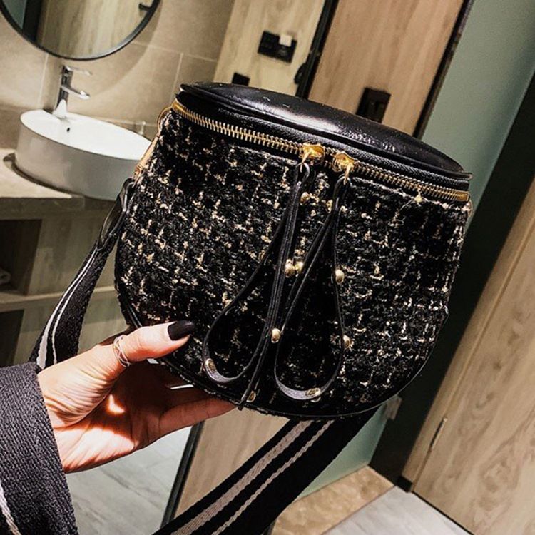 Ullblandningar Rutiga Sadel Crossbody-Väskor