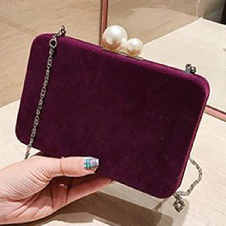 Vanlig Velour Chain Flap Crossbody-Väska
