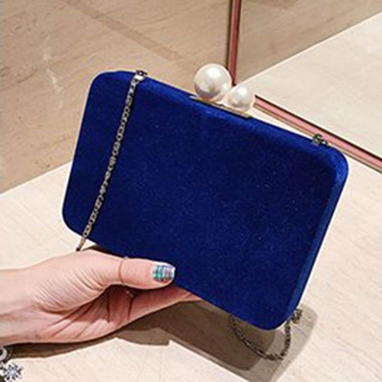 Vanlig Velour Chain Flap Crossbody-Väska