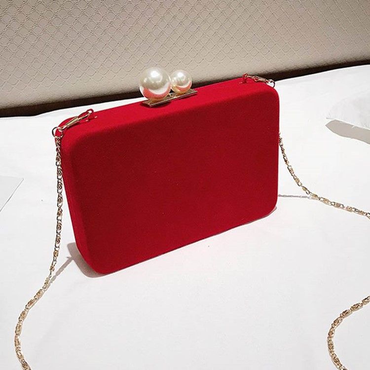Vanlig Velour Chain Flap Crossbody-Väska