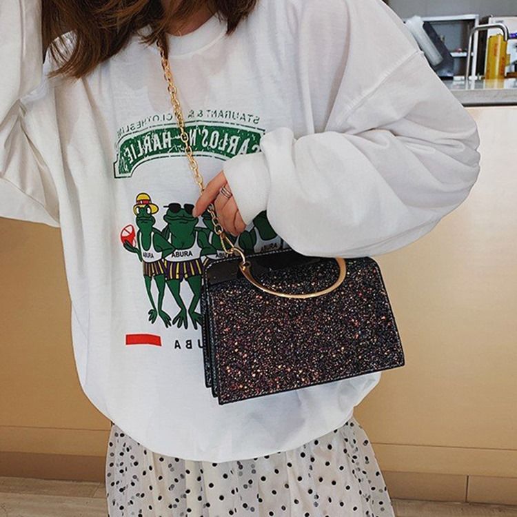 Vanliga Paljetter Pu Rektangulära Crossbody-Väskor