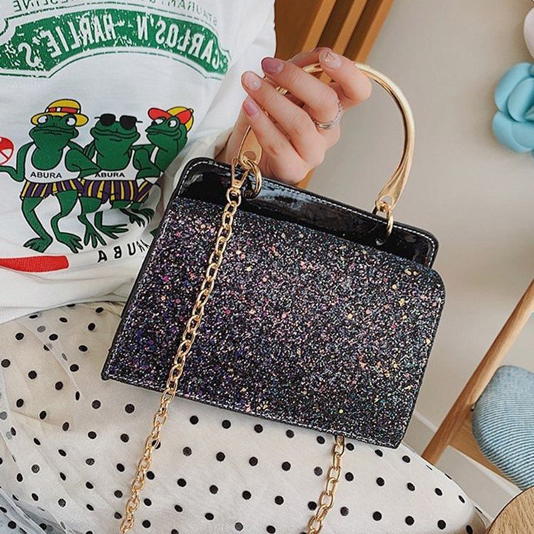 Vanliga Paljetter Pu Rektangulära Crossbody-Väskor