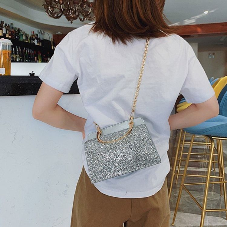 Vanliga Paljetter Pu Rektangulära Crossbody-Väskor