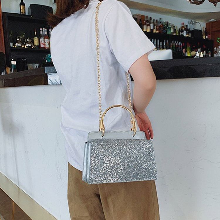 Vanliga Paljetter Pu Rektangulära Crossbody-Väskor