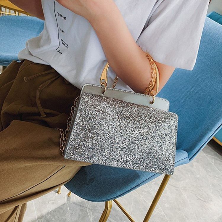 Vanliga Paljetter Pu Rektangulära Crossbody-Väskor