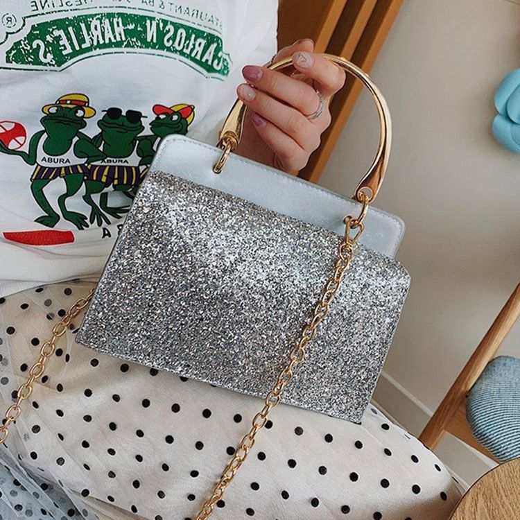 Vanliga Paljetter Pu Rektangulära Crossbody-Väskor