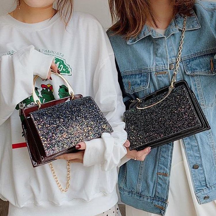 Vanliga Paljetter Pu Rektangulära Crossbody-Väskor