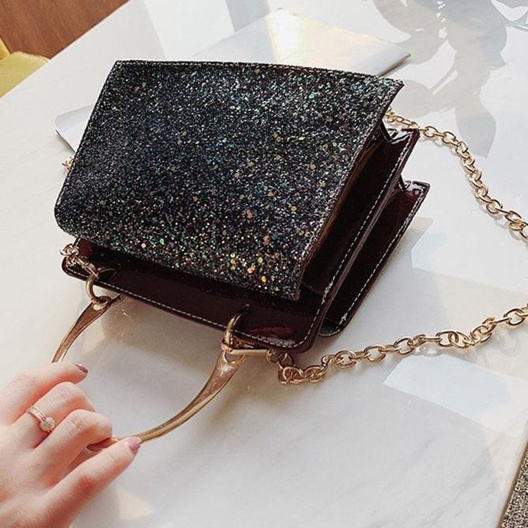 Vanliga Paljetter Pu Rektangulära Crossbody-Väskor