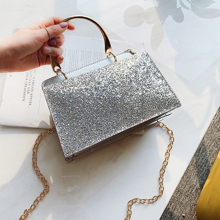 Vanliga Paljetter Pu Rektangulära Crossbody-Väskor