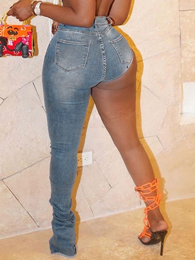 Asymmetriska Jeans Med Rak Dragkedja I Mitten Av Midjan