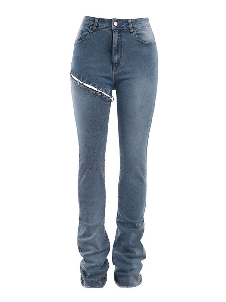 Asymmetriska Jeans Med Rak Dragkedja I Mitten Av Midjan