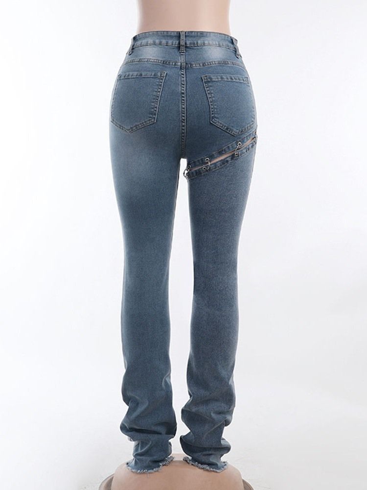 Asymmetriska Jeans Med Rak Dragkedja I Mitten Av Midjan